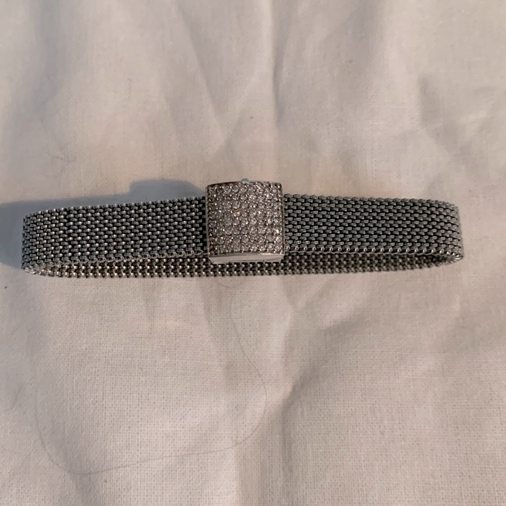 Fun stretchy bracelet with lovely crystal beaded square in the center.